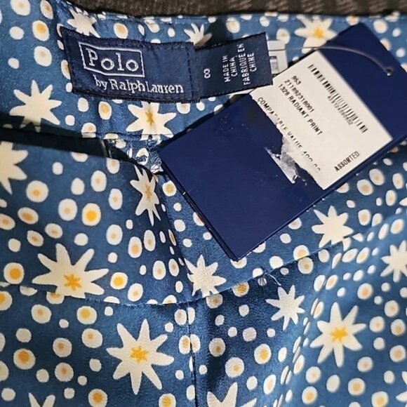 Polo Ralph Lauren High-Rise Satin Wide-Leg‎ Graphic Print Pants Size 8 New - Picture 5 of 10